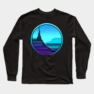 Synthwave alien world cyberpunk sticker Long Sleeve T-Shirt